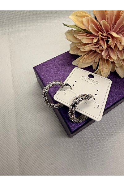 XUPING JEWELRY Zircon Stone-Encutured Ring with Points and Stone-Encutured St...