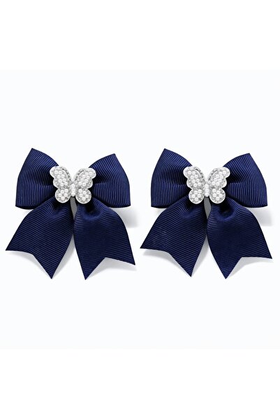 LİNACO İnci Kelebek ve Çiçek Detaylı Lacivert Fiyonk Toka