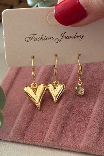 Trendy Butik Heart Model Zircon Stone Set Earrings