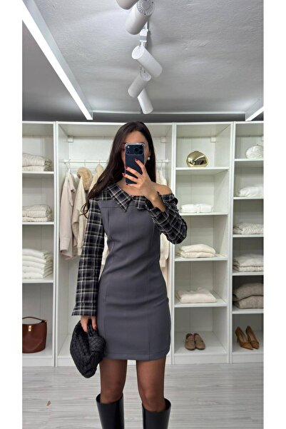 JaMolls Kayık Plaid Shirt Collar Strapless Look Fabric Design Chic Premium Se...