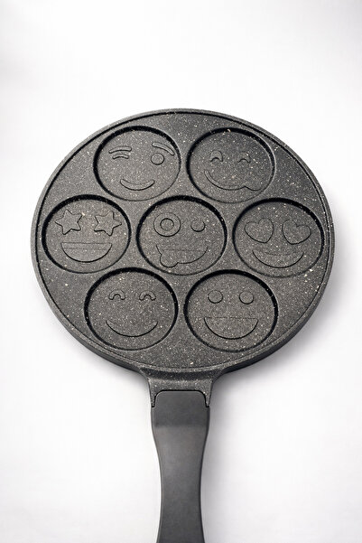 GUGGA Kreppa - Emoji Patterned Cast Aluminum Pancake and Crepe Pan - Black 28 cm