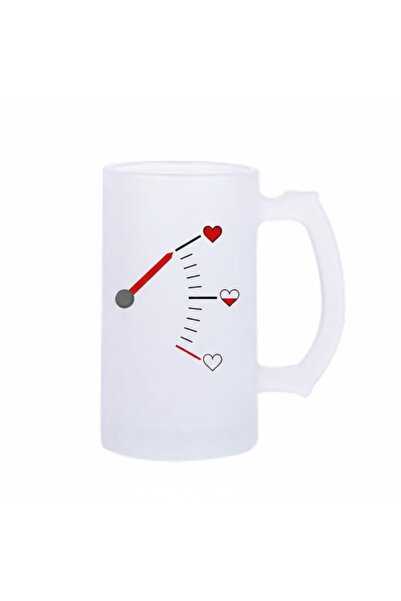 sartre art كوب بيرة مطبوع عليه شعار Bira Aşk Meter سعة 500 مل - كوب زجاجي كبي...