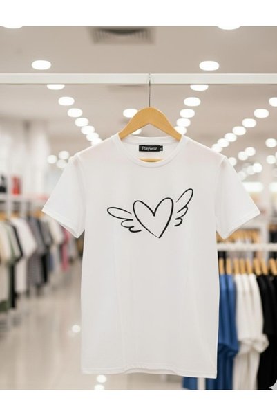 playwear PLAY WEAR Унисекс тениска с кръгло деколте, с принт  "Мече с крила и...