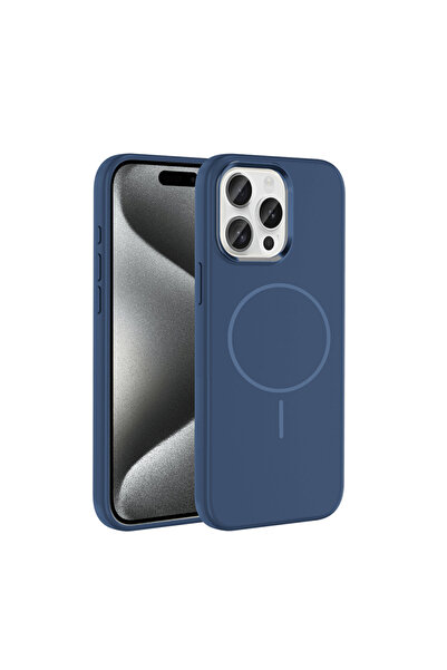 Paladyum Case غطاء سيليكون ناعم باللون الأزرق الداكن متوافق مع هاتف iPhone 15...