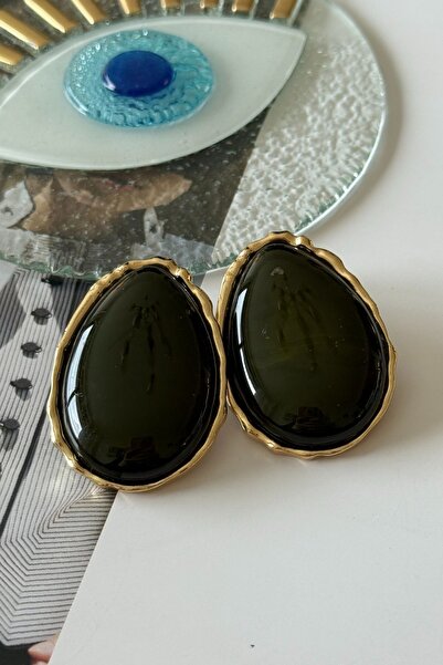Trendy Butik Vip khaki green big drop earrings