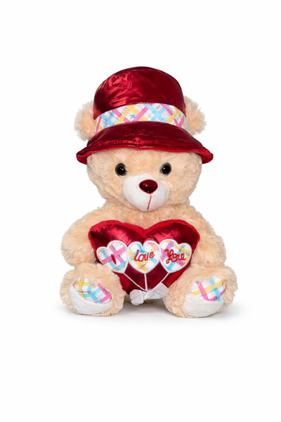 ZİVENTA 33 cm Peluş Ayıcık Şapkalı Love Kalpli | Sevgililer Günü & Özel Gün H...