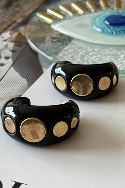 Trendy Butik Vip black gold hoop earrings