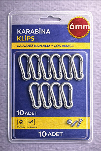 NVT YAPI İNŞAAT Karabina 6 mm Yaylı Kanca Çelik Kilit Olta Dağcılık Kamp Malz...