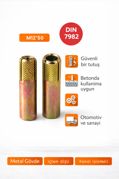 NVT YAPI İNŞAAT M12 Çelik Çakmalı Dübel Çakma Dübel 50 Adet