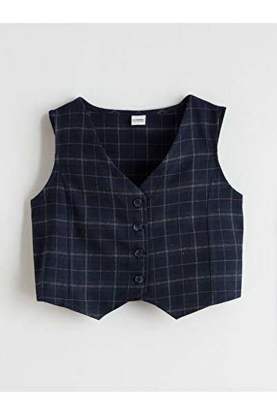 LC Waikiki Sparkling Choices Checkered Embroidered Girls' Classic Vest from S...