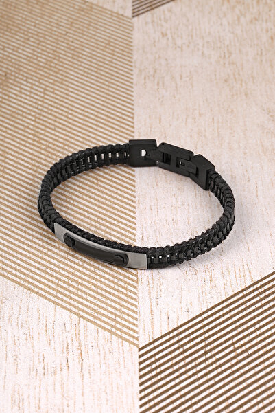 Twelve Men's Leather Steel Bracelet