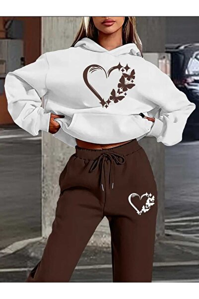 DİVİN Women's Printed Oversized Sweatshirt - Sweatpants 2-Piece Set