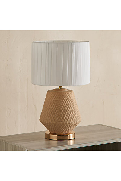 Generic Alecs Ceramic Table Lamp with Fabric Pleated Shade - 25x25x41 cm