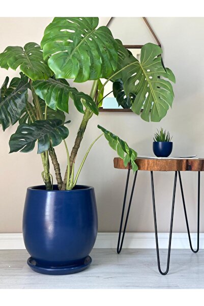 odka Armut Saksı Tabaklı H: 32cmx Çap: 26cm Gece Mavisi