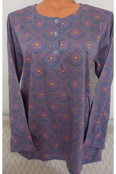 Anne Er Clothing Paper Print Combed Cotton Blouse Long-Sleeve Crew Neck 3 But...