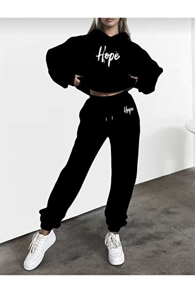 DİVİN Women's Printed Oversized Sweatshirt - Sweatpants 2-Piece Set