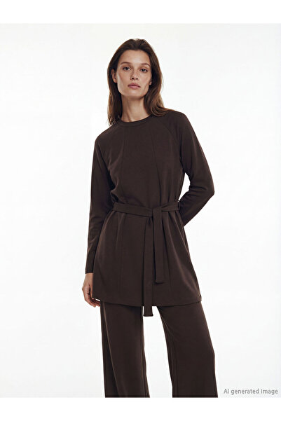 LC Waikiki Mg Trenden Brown Crew Neck Soft Touch Women's Sweatshirt Tunic