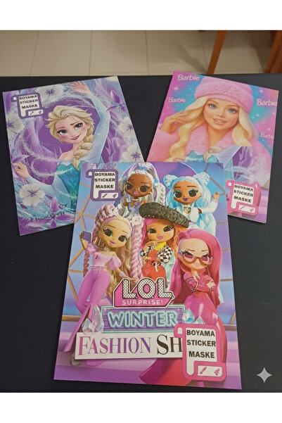 Srctech 3'lü (Barbie - LOL Bebek - Frozen) Stickerlı Boyama Kitabı - Her Kita...