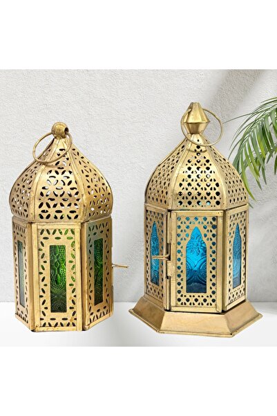 Souq DESIGNS مجموعة فوانيس عربية مكونة من قطعتين - فوانيس رمضان، حامل شموع فا...