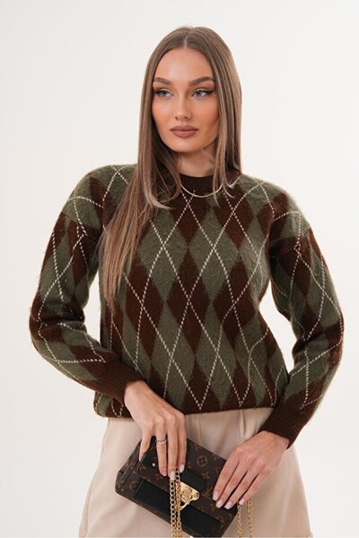POİNE Diamond Patterned Raised Knitwear Sweater