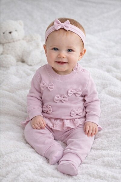 Superbaby ByMurat Μωβ σετ 2 τεμαχίων με διακοσμητικά φιόγκους και δαντέλα, άν...