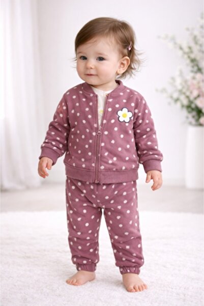 Superbaby Το μωβ σετ 3 τεμαχίων Bella με φούτερ και παντελόνι με πουά, άνετο ...