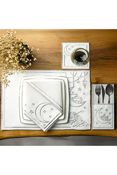 Diva Home Ramadan Themed Napkin Set for 2 People, 8 Pieces, Duck Fabric, Wate...