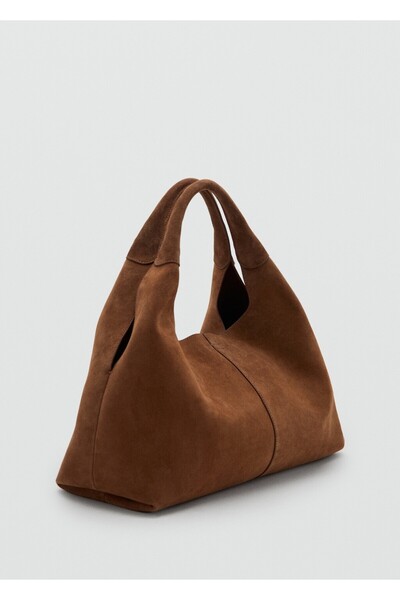 MANGO Woman Kontrast dikişli süet omuz çantası