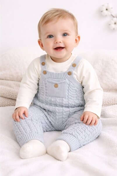 Superbaby 2-piece baby jumpsuit, blue, knitted, Nordic style with straps