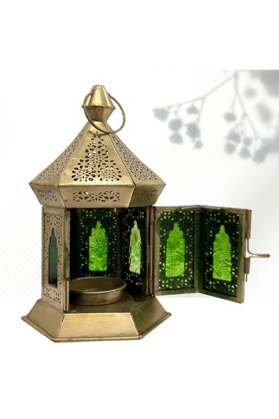 Souq DESIGNS Arabic Lantern mini Green– Ramadan Lanterns Fanoos Candle Holder Lantern for Eid Gift, Majlis.