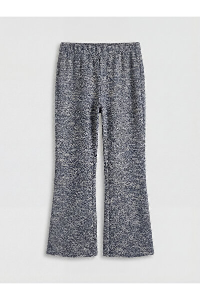 LC Waikiki Navy Blue Elastic Waist Spanish Style Women's Tweed Trousers