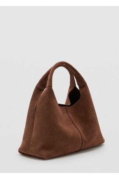 MANGO Woman Kontrast dikişli süet omuz çantası