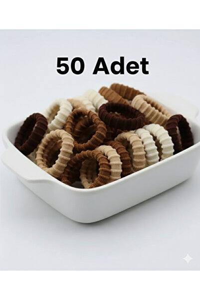 MutluBiDünya 50 Adet Kahverengi Tonlar Çizgili Havlu Lastik Toka