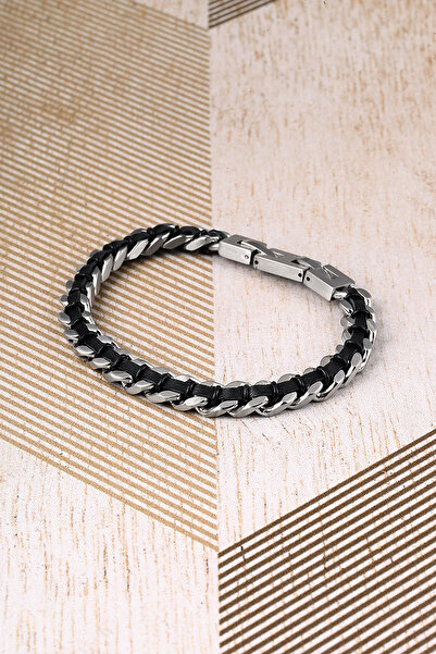 Twelve Men's Leather Steel Bracelet