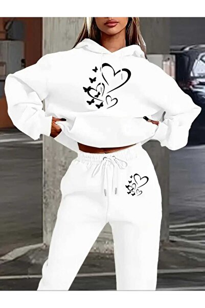 DİVİN Women's Printed Oversized Sweatshirt - Sweatpants 2-Piece Set