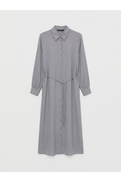 LC Waikiki Rochie cămașă gri Dok texturat cu bretele de la GÜLİS GİYİM