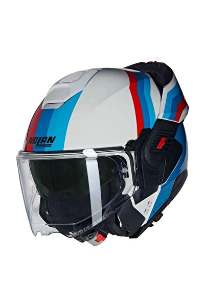 Nolan N120-1 Çene Arkaya Açılır Kask Lineo Beyaz Mavi Kırmızı 347