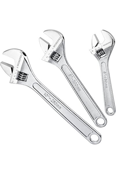 Workpro Adjustable Wrench Set 3 Piece, 8 inch,10 inch,12 inch Carbon Steel, C...