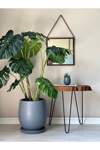 odka Armut Saksı Tabaklı H: 32cmx Çap: 26cm Koyu Füme