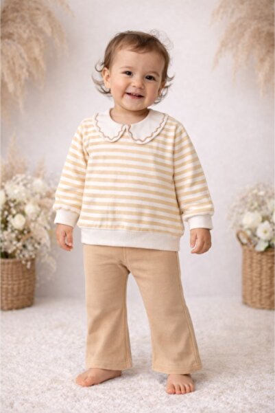 Superbaby Bymurat baby set with striped blouse and comfortable beige pants