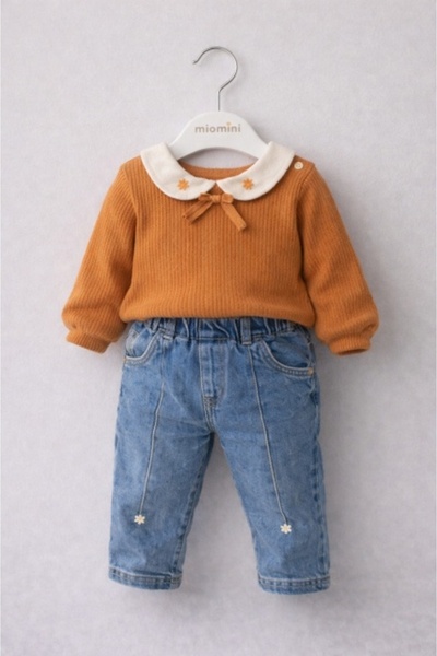 Superbaby Плетено яке Missolix за момичета, блуза с декоративна яка и дънкови...