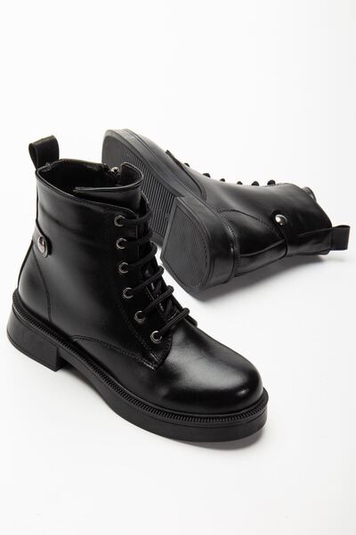 Zerenyus Exi̇n-02-2003 Premium Black Wrinkled Patent Leather Lace-Up Zippered...