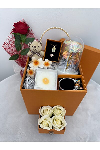 PRİYA JEWELERY Sevgiliye Özel Turuncu Hediye Seti , Love Konsept Kutu, Çekmec...