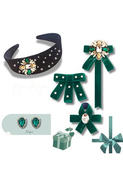 pegu baby collection 5-частен комплект кадифена корона, брошка с камъни, чифт...