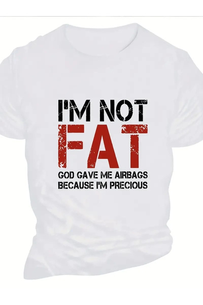 Glam Love تي شيرت أنا لست سمينًا، الله أعطاني وسادة هوائية لأنني ثمين - أبيض -