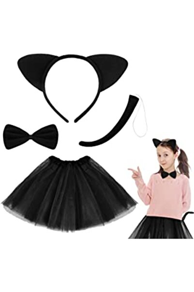 MEVAFA Black cat skirt crown tail and bow tie set - kids' size
