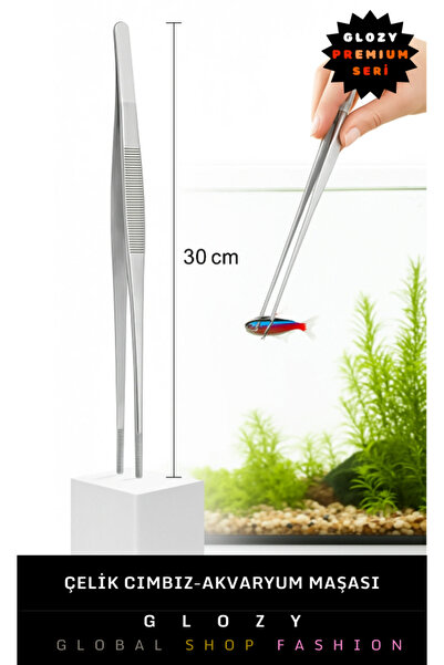GLOZY Premium Seri Hassas İşler İçin 30 cm Paslanmaz Çelik Akvaryum Bitki Dik...