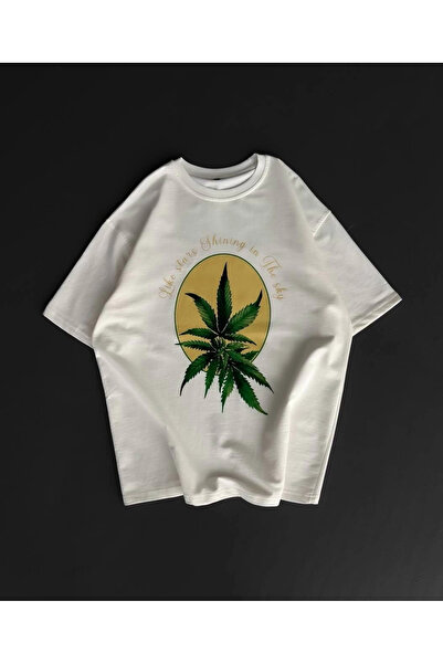 pusula sepeti Front and Back Printed Oversize Crew Neck T-Shirt - White -