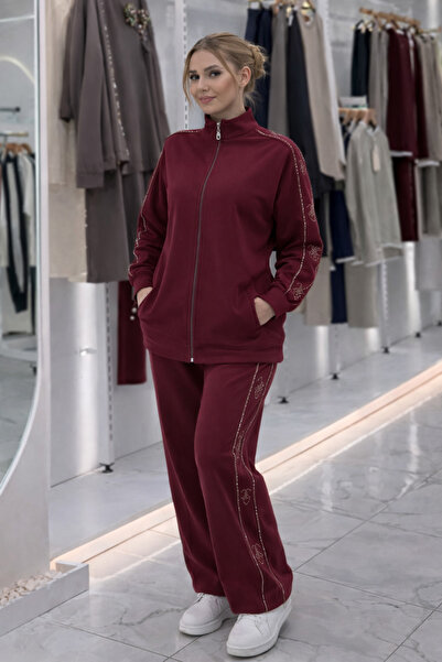 Camelya Fashion Yan Şerit Taş Detayliı Pamuklu Causal Outdoor Eşofman Takımı
