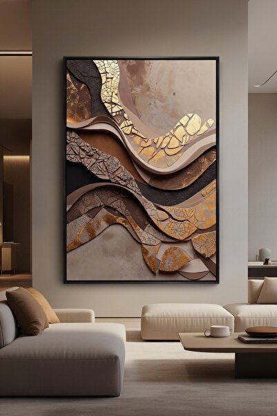 hollywest Lüks Kahverengi & Bej Soyut Duvar Sanatı | Modern Çerçeveli Tablo